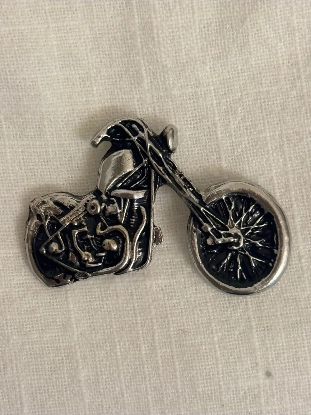 Vintage 80s Chopper Motorcycle Heavy Pewter Pin 2